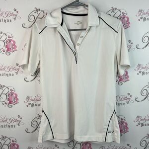 Cracked wheat tshirt button up cream White Polo Shirt with Black Accents